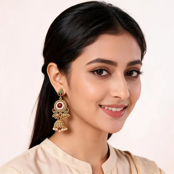 Aarsa_Premium_Antique_Gold_Plated_Rajwadi_Pearl_Jhumka_Earrings_
__For_Women_&_Girls_|_Brass_Base_Red_Green_Stone_Designer_Traditional_
__Ethnic_Earrings