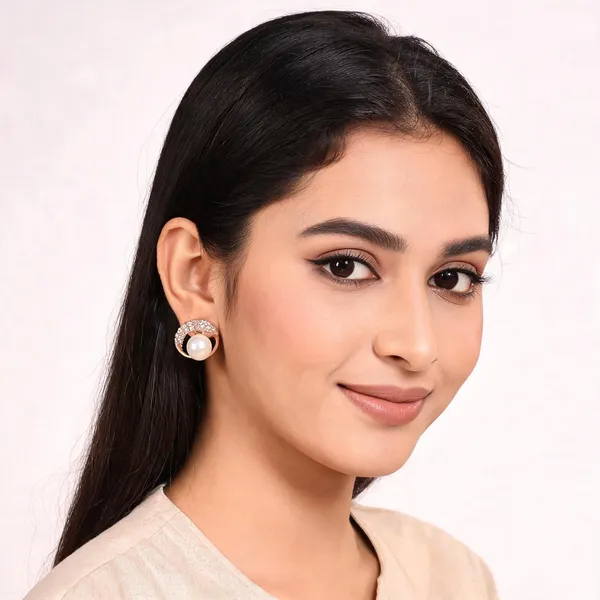 Aarsa_Premium_Rose_Gold_Plated_Pearl_&_Cz_Designer_Stud_Earrings_
__For_Women_&_Girls_|_Brass_Base_Korean_Style_Elegant_Daily_Wear,_Office_
__&_Party_Earrings