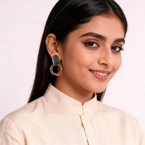 Aarsa_Premium_Gold_Plated_Korean_Style_Black_Oval_Double_Hoop_
__Drop_Earrings_For_Women_&_Girls_|_Stainless_Steel_Minimal_Designer_
__Daily_Wear_Earrings