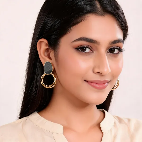 Aarsa_Premium_Gold_Plated_Korean_Style_Black_Oval_Double_Hoop_
__Drop_Earrings_For_Women_&_Girls_|_Stainless_Steel_Minimal_Designer_
__Daily_Wear_Earrings