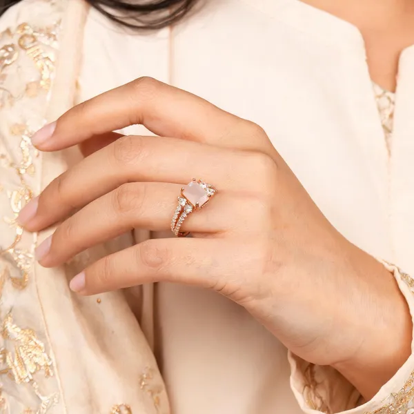 Aarsa_Premium_Rose_Gold_Plated_Princess_Cut_Pink_Stone_Adjustable_
__Ring_For_Women_&_Girls_|_Brass_Cz_Korean_Style_Designer_Daily_
__Wear_Ring