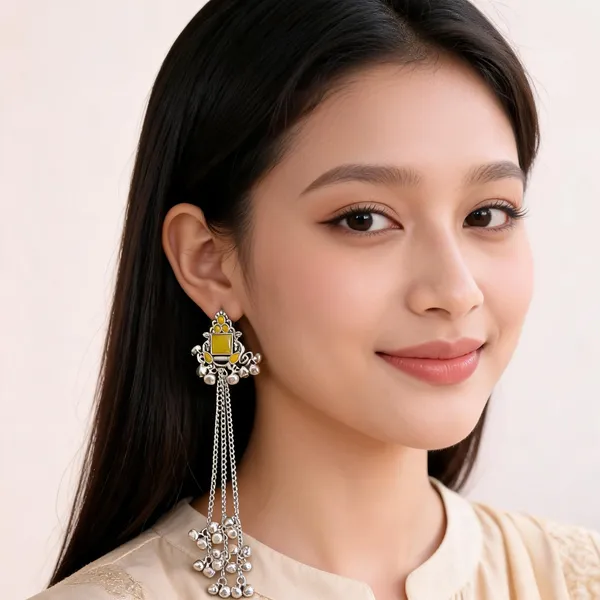 Aarsa_Premium_Oxidised_Silver_Plated_Yellow_Stone_Tribal_Tassel_
__Earrings_For_Women_&_Girls_|_Brass_Base_Designer_Ethnic_Boho_Long_
__Drop_Earrings