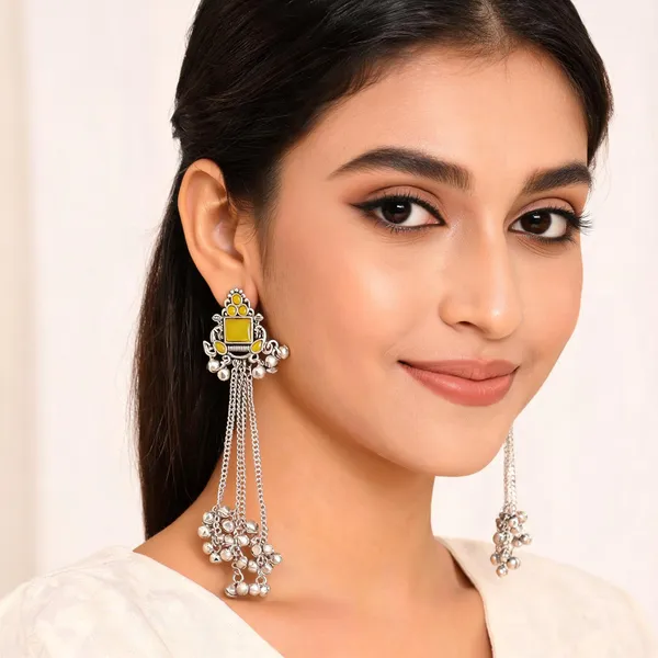 Aarsa_Premium_Oxidised_Silver_Plated_Yellow_Stone_Tribal_Tassel_
__Earrings_For_Women_&_Girls_|_Brass_Base_Designer_Ethnic_Boho_Long_
__Drop_Earrings