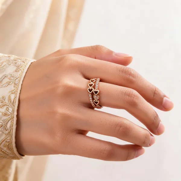 Aarsa_Premium_Rose_Gold_Plated_Korean_Style_Multi_Heart_Cz_
__Adjustable_Ring_For_Women_&_Girls_|_Brass_Romantic_Designer_
__Daily_Wear_Ring