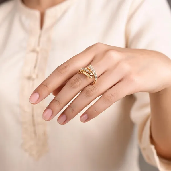Aarsa_Premium_Rose_Gold_Plated_Korean_Style_Leaf_Cz_Adjustable_
__Ring_For_Women_&_Girls_|_Brass_Nature_Inspired_Designer_Daily_
__Wear_Ring