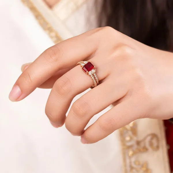 Aarsa_Premium_Rose_Gold_Plated_Ruby_Red_Princess_Cut_Cz_
__Adjustable_Ring_For_Women_&_Girls_|_Brass_Korean_Style_Designer_
__Daily_Wear_Ring