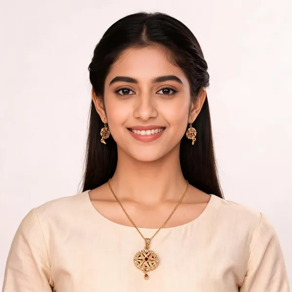 Aarsa_Premium_Micro_Gold_Plated_Traditional_Wheel_Cz_Pendant_
__Necklace_Set_For_Women_&_Girls_|_Brass_Base_Designer_Temple_Jewellery_
__Set_With_Matching_Earrings