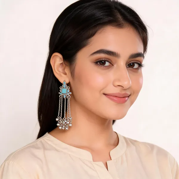 Aarsa_Premium_Oxidised_Silver_Plated_Sky_Blue_Tribal_Chain_Tassel_
__Earrings_For_Women_&_Girls_|_Brass_Base_Designer_Ethnic_Long_
__Statement_Earrings