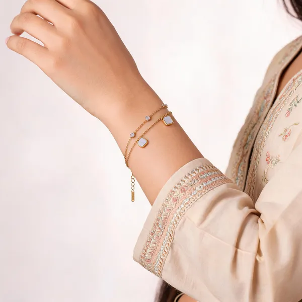 Aarsa_Premium_Micro_Gold_Plated_Double_Layer_Mother_Of_Pearl_Cz_
__Adjustable_Bracelet_For_Women_&_Girls_|_Elegant_Square_Charm_
__Contemporary_Jewellery
