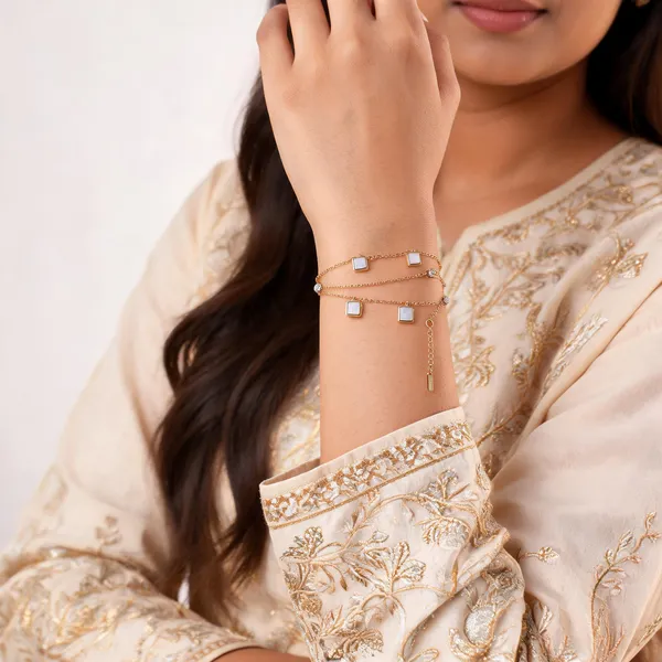 Aarsa_Premium_Micro_Gold_Plated_Double_Layer_Mother_Of_Pearl_Cz_
__Adjustable_Bracelet_For_Women_&_Girls_|_Elegant_Square_Charm_
__Contemporary_Jewellery
