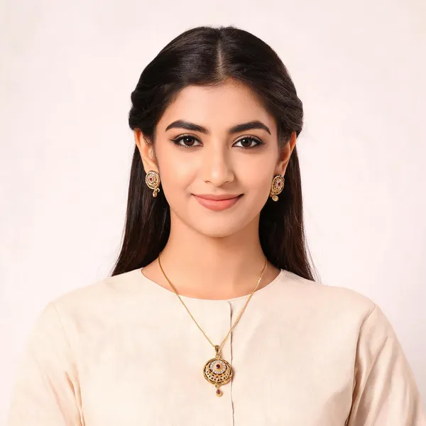 Aarsa_Premium_Micro_Gold_Plated_Royal_Floral_Cz_Pendant_Necklace_
__Set_For_Women_&_Girls_|_Brass_Base_Designer_Traditional_Jewellery_Set_
__With_Matching_Earrings