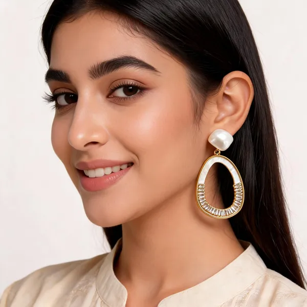 Aarsa_Premium_Gold_Plated_Korean_Style_Open_Oval_Pearl_Drop_
__Earrings_For_Women_&_Girls_|_Stainless_Steel_Cz_Designer_Dangle_
__Earrings