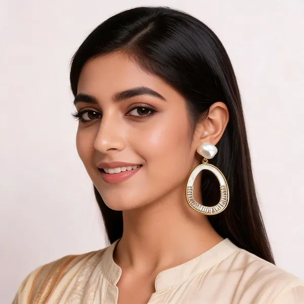 Aarsa_Premium_Gold_Plated_Korean_Style_Open_Oval_Pearl_Drop_
__Earrings_For_Women_&_Girls_|_Stainless_Steel_Cz_Designer_Dangle_
__Earrings
