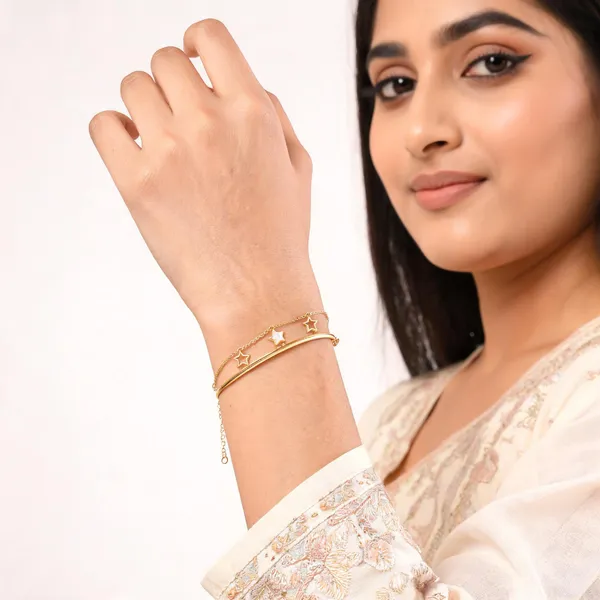 Aarsa_Premium_Micro_Gold_Plated_Double_Layer_Mother_Of_Pearl_Cz_
__Adjustable_Bracelet_For_Women_&_Girls_|_Elegant_Square_Charm_
__Contemporary_Jewellery
