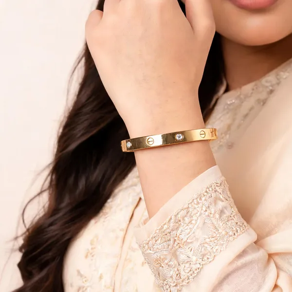 Aarsa_Premium_Micro_Gold_Plated_Brass_Cartier_Style_Screw_Cz_Bangle_
__Bracelet_For_Women_And_Girls_|_Luxury_Minimal_Contemporary_Jewellery