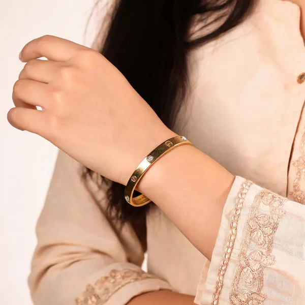 Aarsa_Premium_Micro_Gold_Plated_Brass_Cartier_Style_Screw_Cz_Bangle_
__Bracelet_For_Women_And_Girls_|_Luxury_Minimal_Contemporary_Jewellery