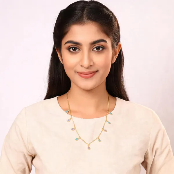 Aarsa_Premium_Micro_Gold_Plated_Designer_Tanmaniya_For_Women_&_
__Girls_|_Brass_Base_Traditional_Snake_Chain_Necklace_With_Pastel_
__Teardrop_Charms