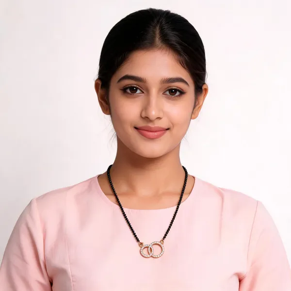 Aarsa_Premium_Rose_Gold_Plated_Double_Circle_Cz_Designer_
__Mangalsutra_For_Women_|_Brass_Base_Metal_|_Daily_Wear_
__Traditional_Black_Bead_Mangalsutra