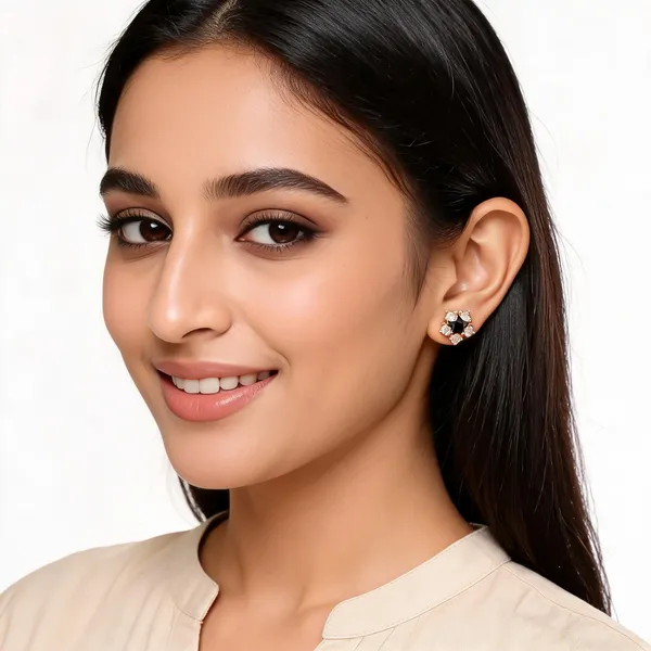 Aarsa_Premium_Rose_Gold_Plated_Black_Princess_Cut_Halo_Cz_
__Designer_Stud_Earrings_For_Women_&_Girls_|_Brass_Base_Korean_Style_
__Daily_Wear,_Office_&_Party_Earrings