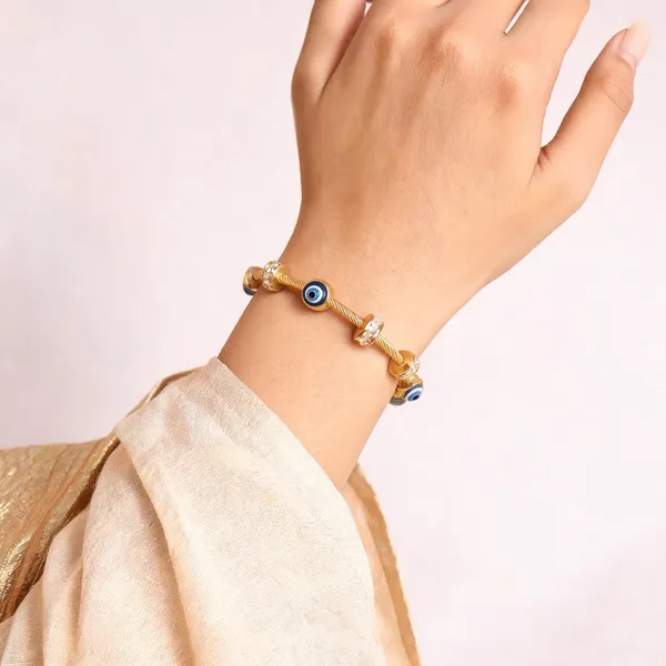 Aarsa_Premium_Micro_Gold_Plated_Brass_Evil_Eye_Twisted_Cable_Cuff_
__Bracelet_For_Women_And_Girls_|_Blue_Charm_Luxury_Contemporary_
__Jewellery