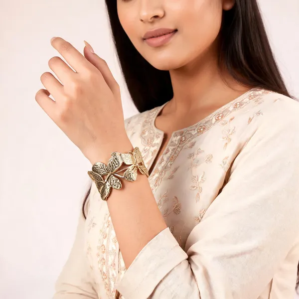 Aarsa_Premium_Micro_Gold_Plated_Butterfly_Floral_Open_Cuff_Bracelet_
__For_Women_And_Girls_|_Luxury_Statement_Fashion_Jewellery
