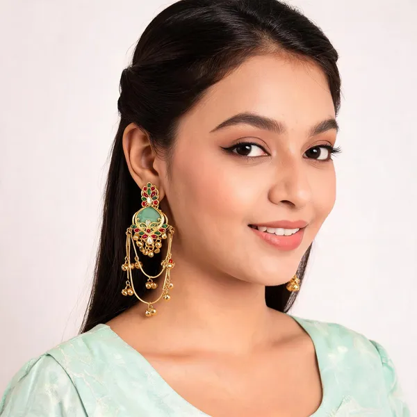 Aarsa_Premium_Antique_Gold_Plated_Green_Meenakari_Chandbali_
__Earrings_For_Women_&_Girls_|_Brass_Base_Rajwadi_Kundan_Designer_
__Long_Ethnic_Earrings