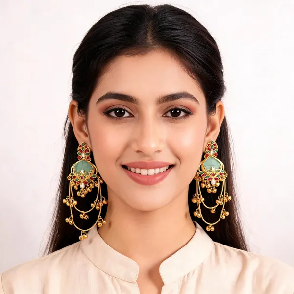 Aarsa_Premium_Antique_Gold_Plated_Green_Meenakari_Chandbali_
__Earrings_For_Women_&_Girls_|_Brass_Base_Rajwadi_Kundan_Designer_
__Long_Ethnic_Earrings