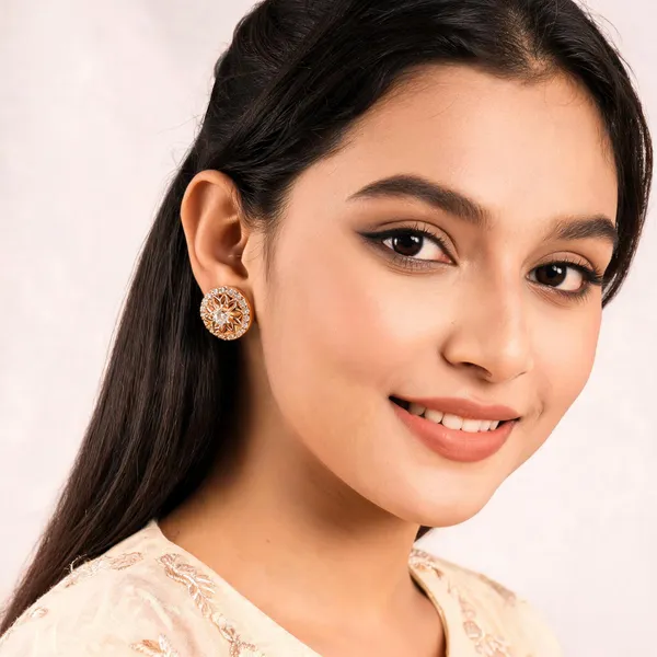 Aarsa_Premium_Rose_Gold_Plated_Vintage_Round_Cz_Stud_Earrings_
__For_Women_&_Girls_|_Brass_Base_Designer_Filigree_Daily,_Office_&_Party_
__Wear_Earrings