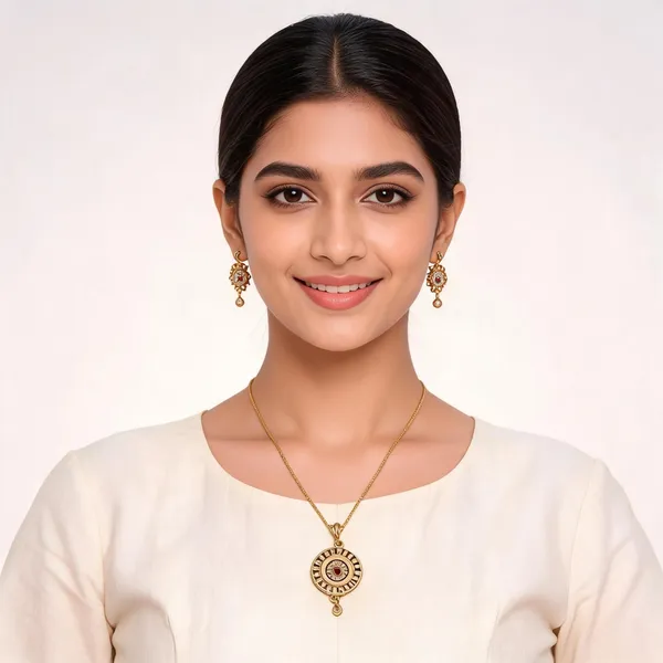 Aarsa_Premium_Micro_Gold_Plated_Sunburst_Ruby_Cz_Pendant_
__Necklace_Set_For_Women_&_Girls_|_Brass_Base_Designer_Traditional_
__Jewellery_Set_With_Matching_Earrings