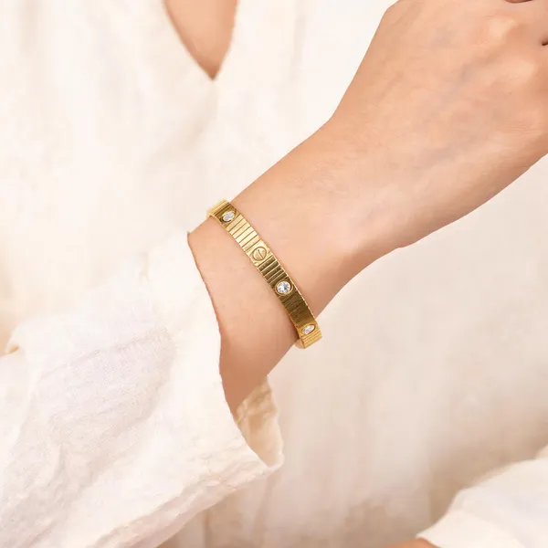 Aarsa_Premium_Micro_Gold_Plated_Brass_Cartier_Style_Crystal_Screw_
__Bangle_Bracelet_For_Women_And_Girls_|_Luxury_Minimal_Contemporary_
__Jewellery