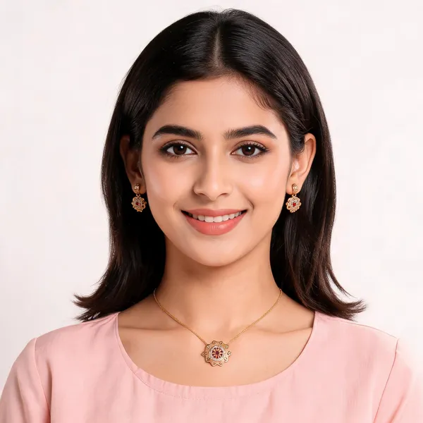 Aarsa_Premium_Micro_Gold_Plated_Floral_Pendant_Necklace_Set_For_
__Women_&_Girls_|_Brass_Base_Ruby_Stone_&_Cz_Designer_Traditional_
__Jewellery_Set_With_Matching_Earrings