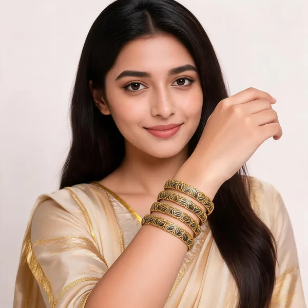 Aarsa_Premium_Micro_Gold_Plated_Dual_Tone_Filigree_Leaf_Design_
__Traditional_Bangles_For_Women_&_Girls_|_Brass_Ethnic_Daily_&_Festive_
__Wear_Bangles_(Set_Of_4)