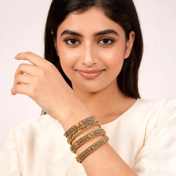 Aarsa_Premium_Micro_Gold_Plated_Dual_Tone_Antique_Finish_Embossed_
__Designer_Bangles_For_Women_&_Girls_|_Brass_Ethnic_Daily_&_Festive_Wear_
__Bangles_(Set_Of_4)