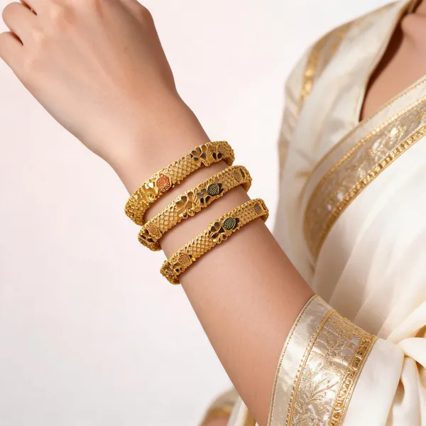 Aarsa_Premium_Micro_Gold_Plated_Traditional_Floral_Antique_Textured_
__Designer_Bangles_For_Women_&_Girls_|_Brass_Ethnic_Daily_&_Festive_
__Wear_Bangles_(Set_Of_4)