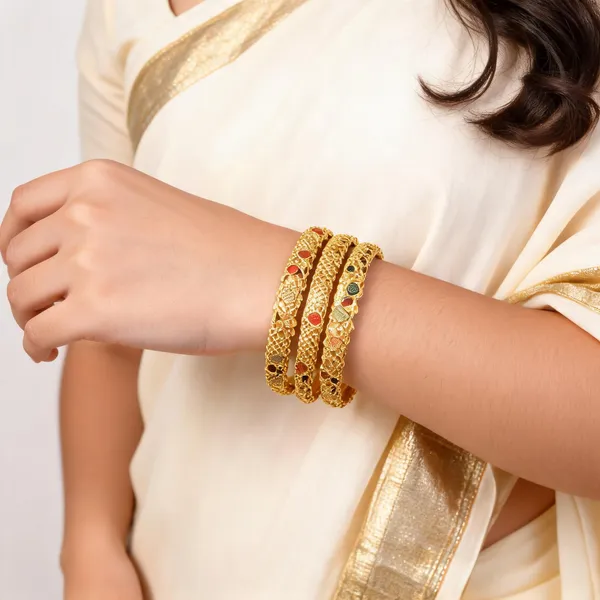 Aarsa_Premium_Micro_Gold_Plated_Traditional_Floral_Antique_Textured_
__Designer_Bangles_For_Women_&_Girls_|_Brass_Ethnic_Daily_&_Festive_
__Wear_Bangles_(Set_Of_4)