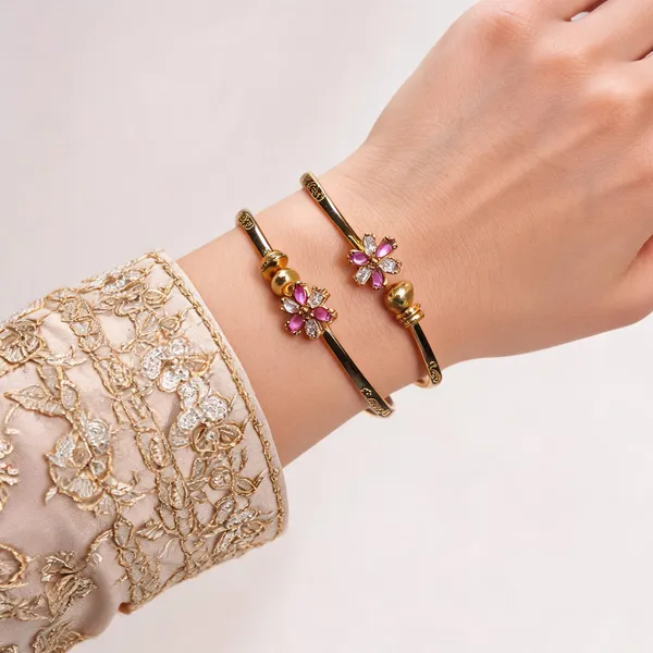 Aarsa_Premium_Micro_Gold_Plated_Floral_Pink_Cz_Adjustable_Bangles_
__For_Women_&_Girls_|_Brass_Designer_Party_&_Festive_Wear_Bangles_
__(Set_Of_2)