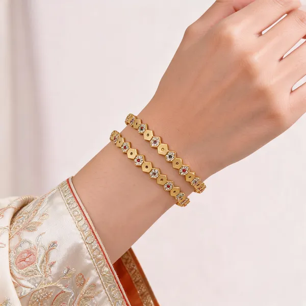 Aarsa_Premium_Micro_Gold_Plated_Hexagon_Cz_Stone_Bangles_
__For_Women_&_Girls_|_Brass_Designer_Traditional_Wedding_&_Festive_
__Bangles_(Set_Of_2)