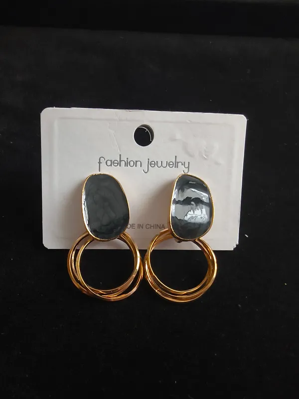 Aarsa_Premium_Gold_Plated_Korean_Style_Black_Oval_Double_Hoop_
__Drop_Earrings_For_Women_&_Girls_|_Stainless_Steel_Minimal_Designer_
__Daily_Wear_Earrings