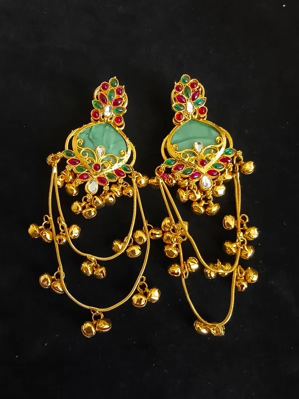 Aarsa_Premium_Antique_Gold_Plated_Green_Meenakari_Chandbali_
__Earrings_For_Women_&_Girls_|_Brass_Base_Rajwadi_Kundan_Designer_
__Long_Ethnic_Earrings