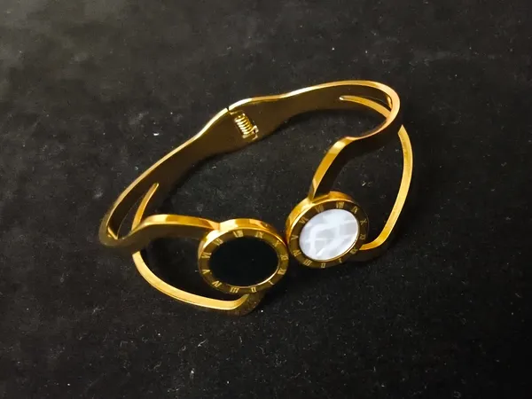 Aarsa_Premium_Micro_Gold_Plated_Dual_Black_&_White_Mother_Of_
__Pearl_Open_Cuff_Bracelet_For_Women_And_Girls_|_Luxury_Geometric_
__Fashion_Jewellery
