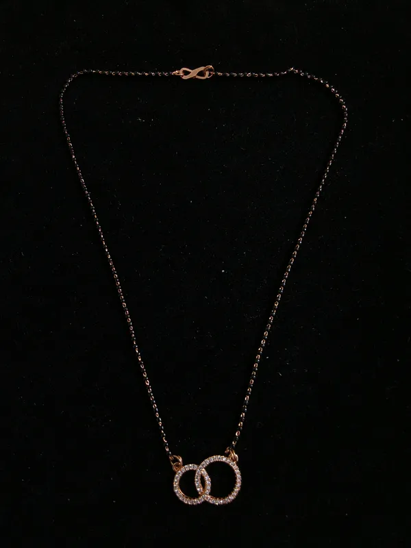 Aarsa_Premium_Rose_Gold_Plated_Double_Circle_Cz_Designer_
__Mangalsutra_For_Women_|_Brass_Base_Metal_|_Daily_Wear_
__Traditional_Black_Bead_Mangalsutra