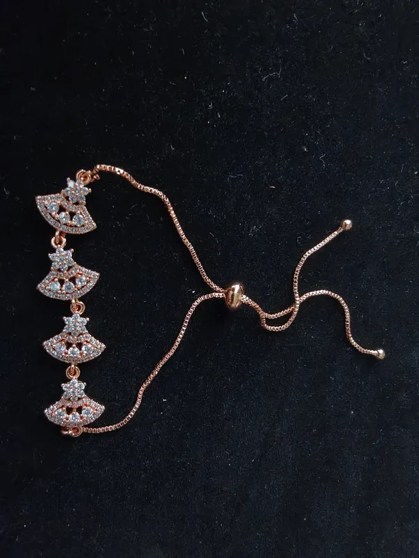 Aarsa_Premium_Rose_Gold_Finish_Geometric_Fan_Cz_Adjustable_
__Bracelet_For_Women_And_Girls_|_Elegant_Slider_Chain_Contemporary_
__Jewellery