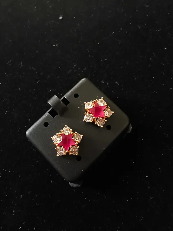 Aarsa_Premium_Rose_Gold_Plated_Ruby_Star_Cz_Designer_Stud_
__Earrings_For_Women_&_Girls_|_Brass_Base_Luxury_Party,_Festive_&_
__Daily_Wear_Earrings