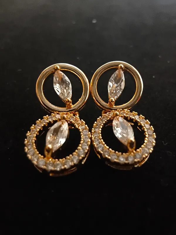 Aarsa_Premium_Rose_Gold_Plated_Double_Circle_Cz_Drop_Stud_Earrings_
__For_Women_&_Girls_|_Brass_Base_Designer_Geometric_Earrings_For_Daily,_
__Office_&_Party_Wear
