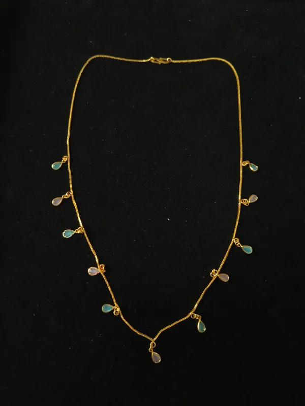 Aarsa_Premium_Micro_Gold_Plated_Designer_Tanmaniya_For_Women_&_
__Girls_|_Brass_Base_Traditional_Snake_Chain_Necklace_With_Pastel_
__Teardrop_Charms