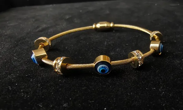 Aarsa_Premium_Micro_Gold_Plated_Brass_Evil_Eye_Twisted_Cable_Cuff_
__Bracelet_For_Women_And_Girls_|_Blue_Charm_Luxury_Contemporary_
__Jewellery