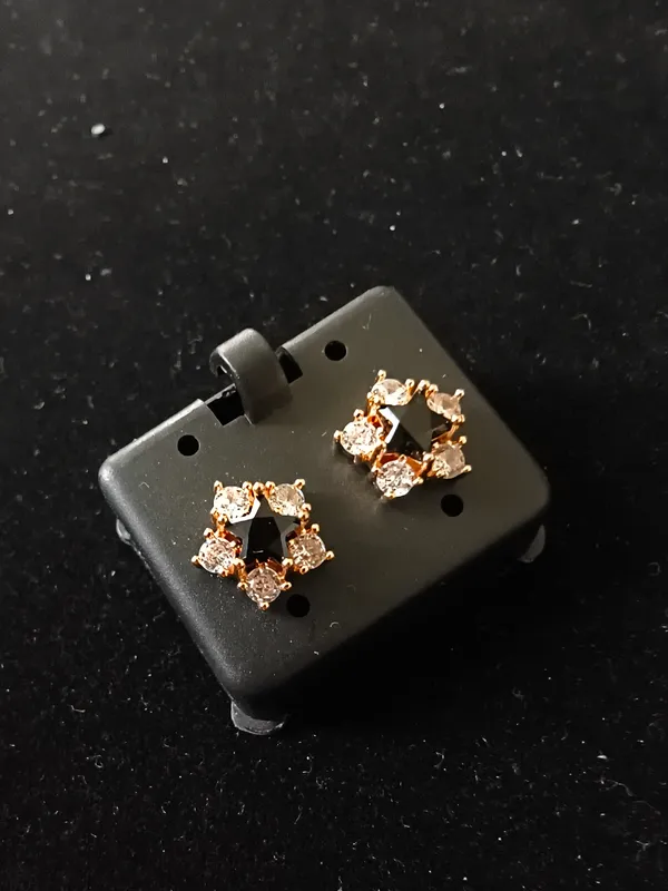 Aarsa_Premium_Rose_Gold_Plated_Black_Princess_Cut_Halo_Cz_
__Designer_Stud_Earrings_For_Women_&_Girls_|_Brass_Base_Korean_Style_
__Daily_Wear,_Office_&_Party_Earrings