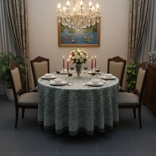 White_And_Green_Premium_Cotton_Table_Cloth