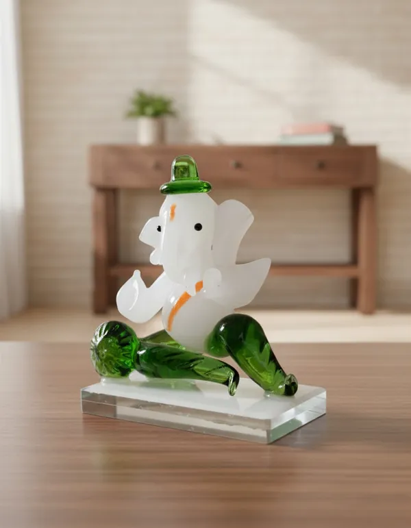 Glass_Ganesha_Green_Showpiece