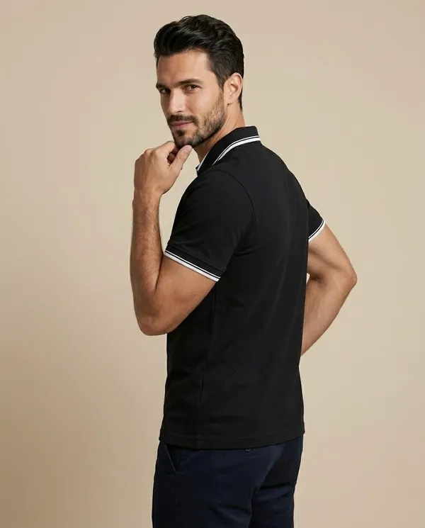 Black_Cotton_Tipped_Polo_Shirt_With_Zip_T-Shirt_For_Men